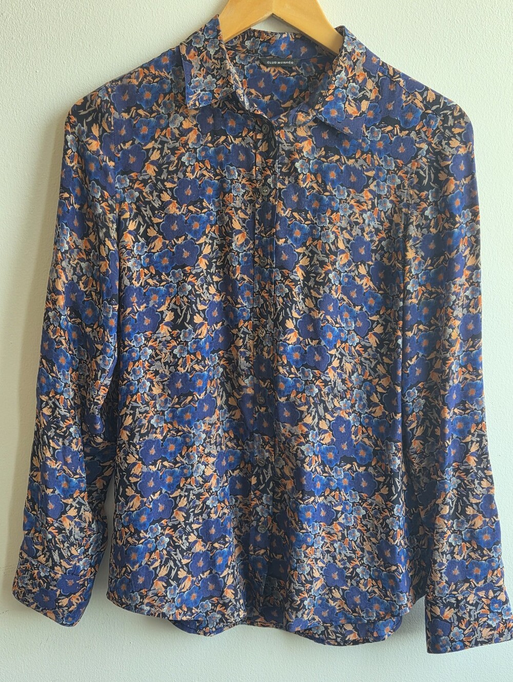 Vintage Club Monaco 100% Silk Floral Shirts Blue/Orange Size-S-